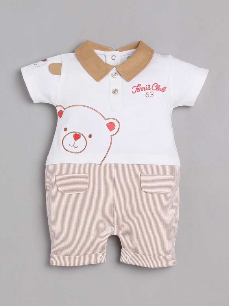 Half Sleeves Round neck Teddy print Romper/creeper for Baby Boys-BEIGE