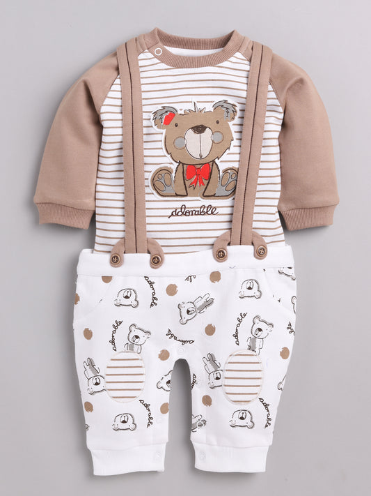 Full Sleeve Casual Cotton Dungaree Dress for Baby Boys BEIGE