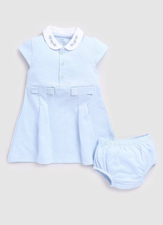 Collared frock with pant For Baby Girl-Sky Blue