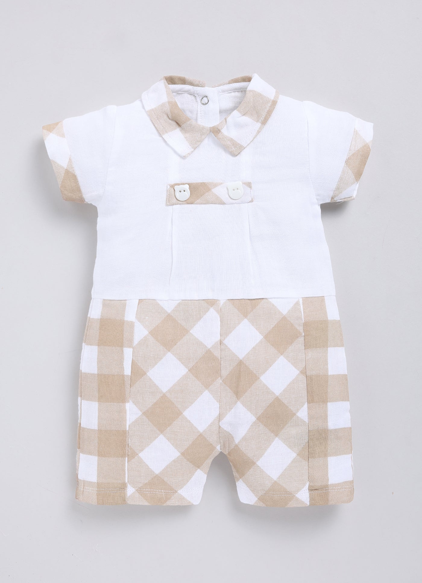 Baby Boy Checked Summer Cute Romper-BEIGE