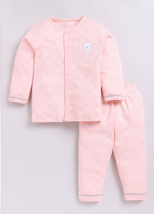 Baby Girl Printed Full Sleeve Night Suit-PEACH