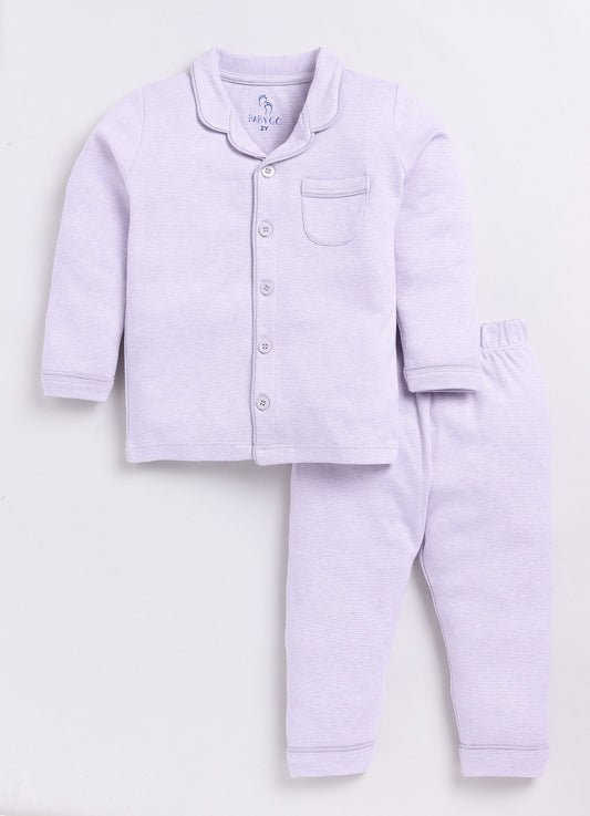 Baby Boy Solid Full Sleeve Night Suit-LAVENDER