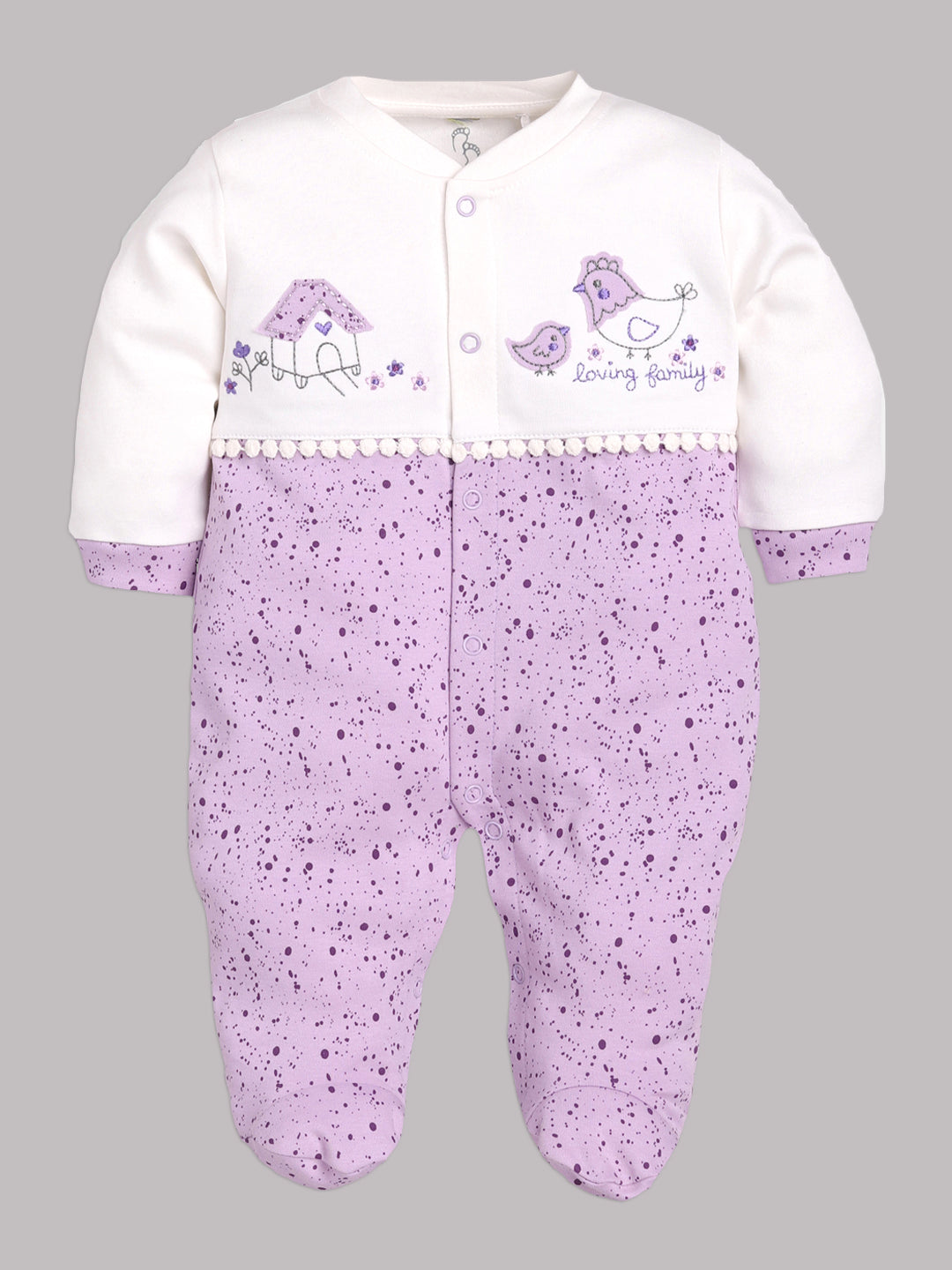 BABY GO 100% Pure Cotton Full Sleeves Rompers/Bodysuit/Sleepsuit for Baby Girls- PURPLE