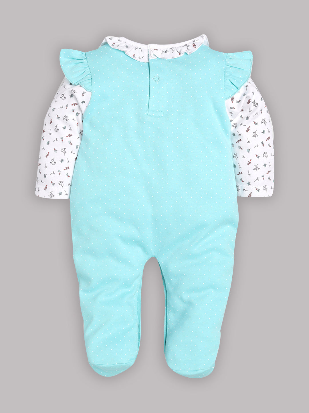 BABY GO 100% Pure Cotton Romper/Bodysuit/Sleepsuit for Baby Girls-CYAN