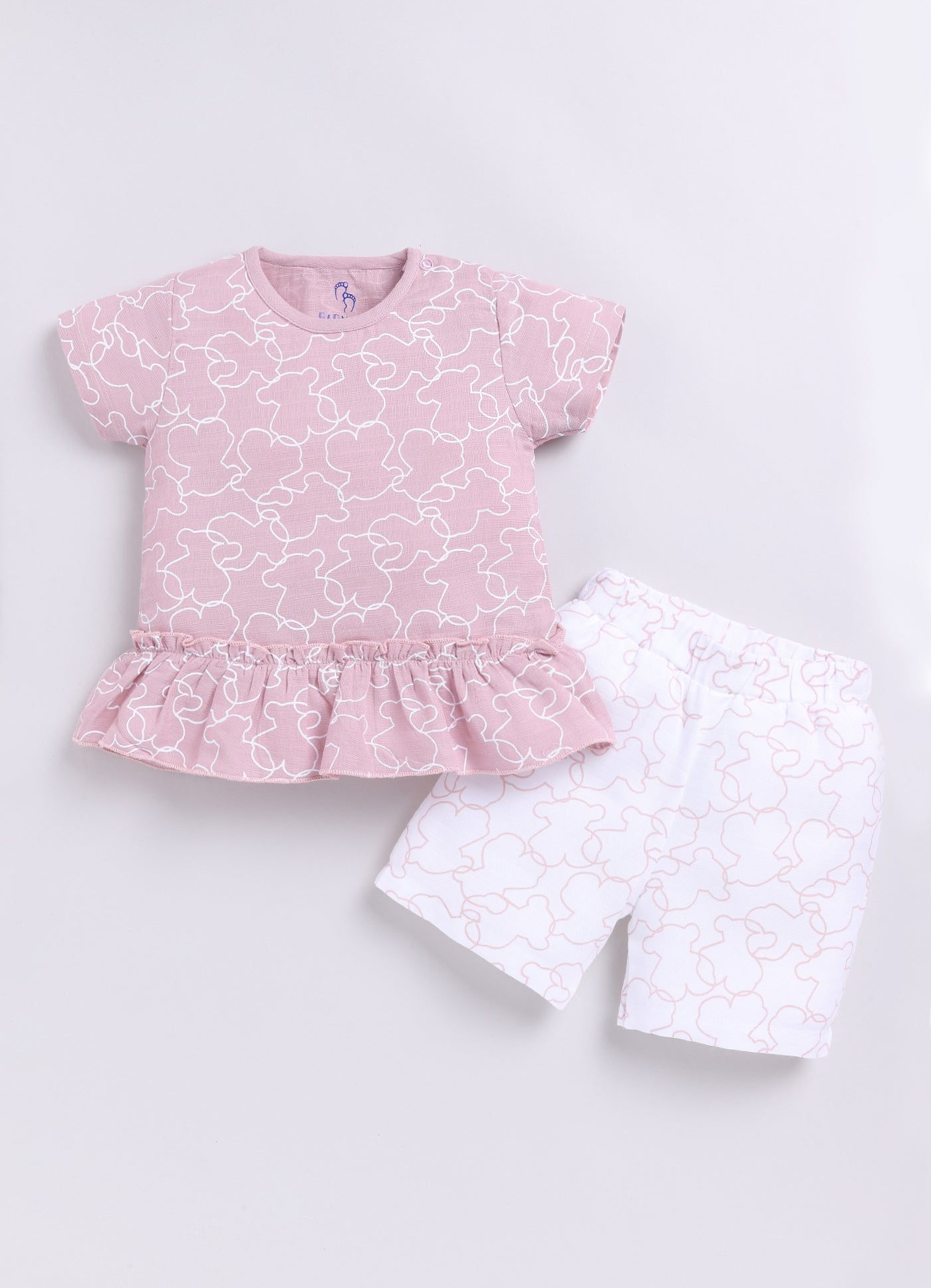 Floral Printed T Shirt & Short For Baby Girl-BROWN