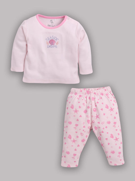 Baby full sleeve Cotton Dress/T-shirts pant set clothes for baby Girl PINK