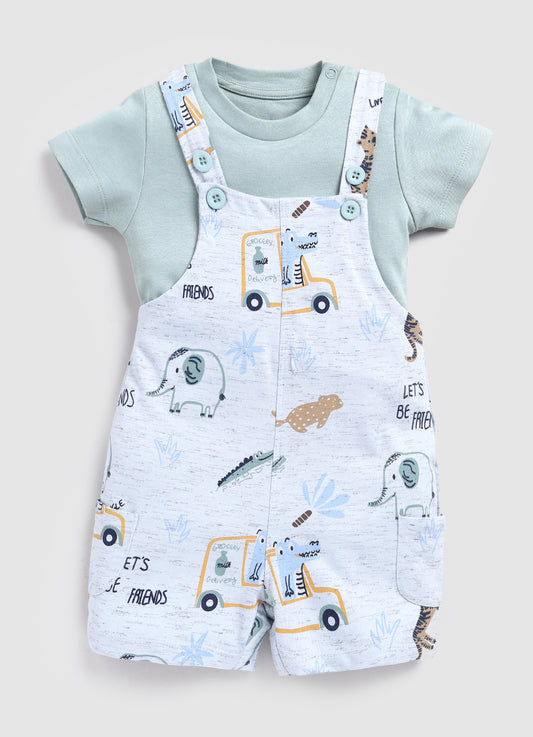 Baby Boy Casual Printed Dungaree-White