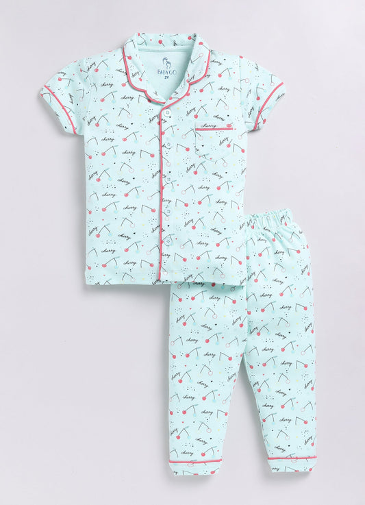 Cherry Prined & Comfy Half Sleeve Girl Night Suit-PINK