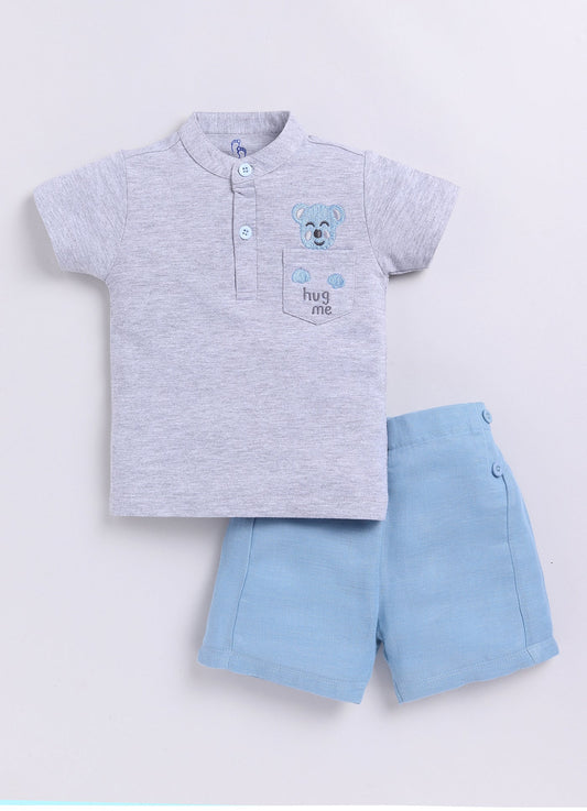 Cute Hug Me Baby Boy T Shirt & Short-GREY