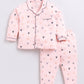 Baby Girl Heart Print Full Sleeve Night Suit-BEIGE