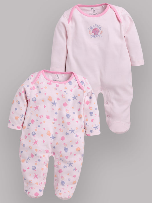 Comfortable Cotton Rompers/Sleepsuits for Baby Boys and Girls - Pack of 2 Combo PINK