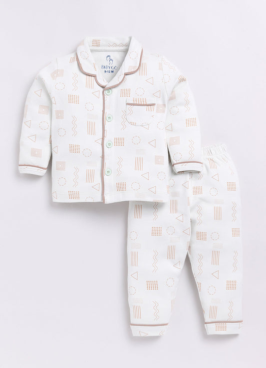 Baby Boy Comfy Full Sleeve Night Suit-OFF White