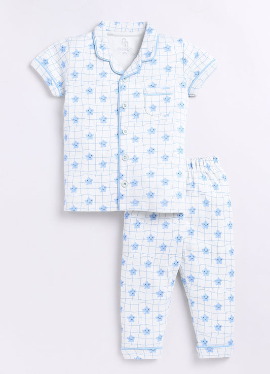 Baby Star Printed Half Sleeves Boy Night Suit-SEA GREEN