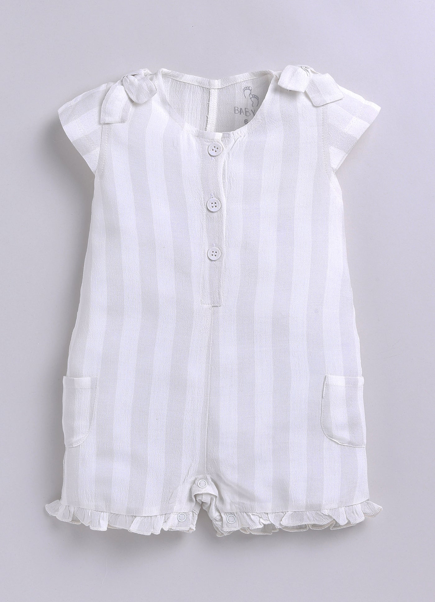 Baby Girl Striped Romper-GREY