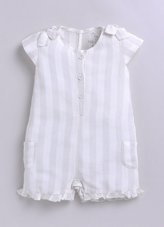 Baby Girl Striped Romper-GREY