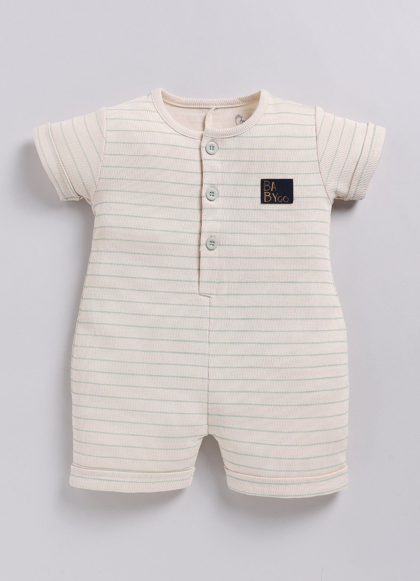 Baby Boy Beige Striped Playtime Half Sleeves Romper