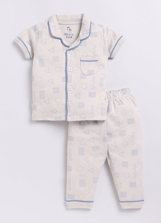 Baby Boy Cute & Comfy Half Sleeves Night Suit-BEIGE