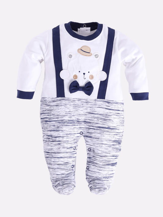 Designer Printed Full Sleeves Romper For Baby Boys NAVY