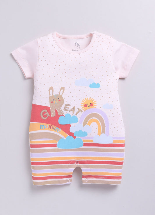 Baby  Boy Great Moment Rainbow & Bunny Summer Romper-PEACH