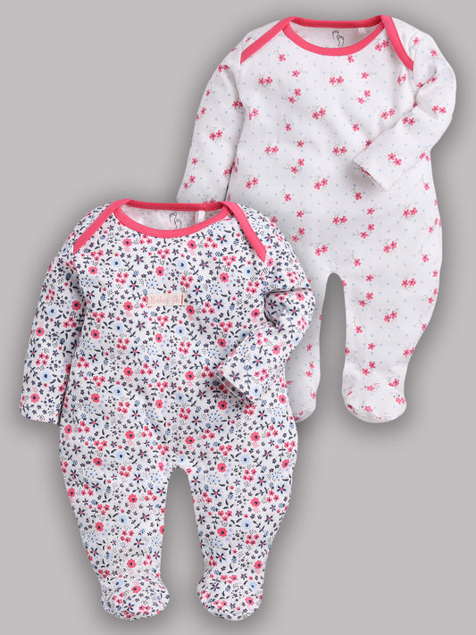 Comfortable Cotton Rompers/Sleepsuits for Baby Boys and Girls - Pack of 2 Combo FUSHIA