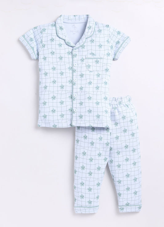 Baby Star Printed Half Sleeves Boy Night Suit-OLIVE