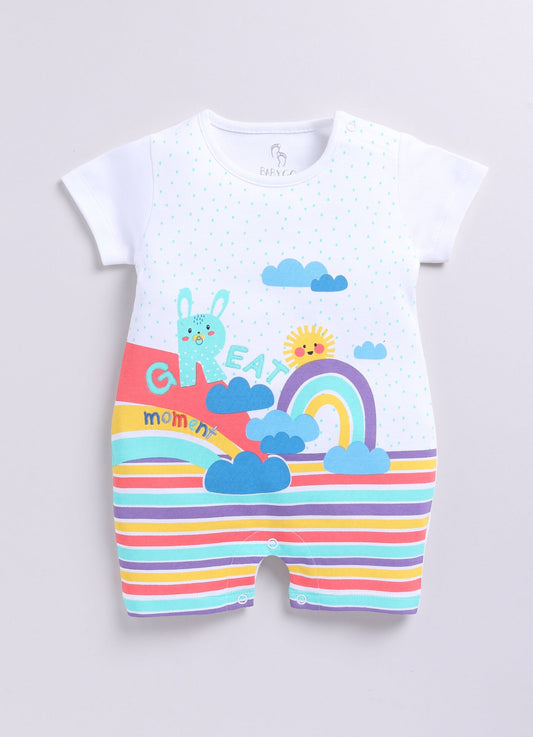 Baby  Boy Great Moment Rainbow & Bunny Summer Romper-WHITE