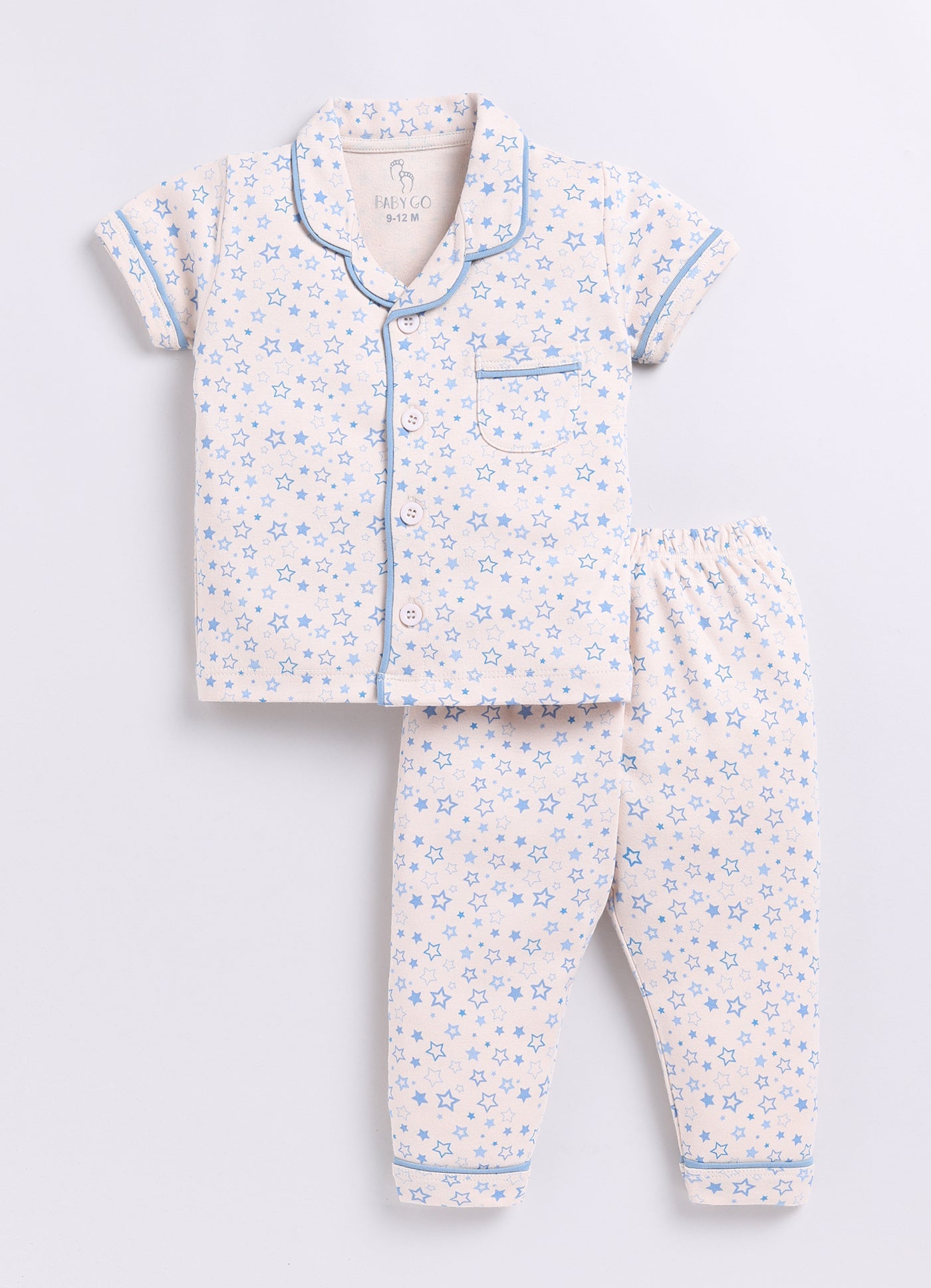 Star Print Baby Boy Half Sleeves Night Suit-BEIGE