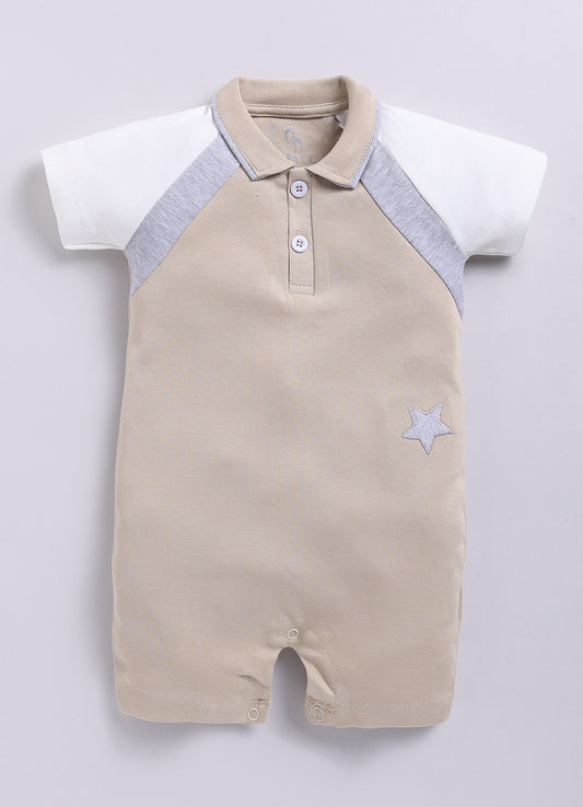 Casual Half Sleeve Baby Boy Romper-Beige