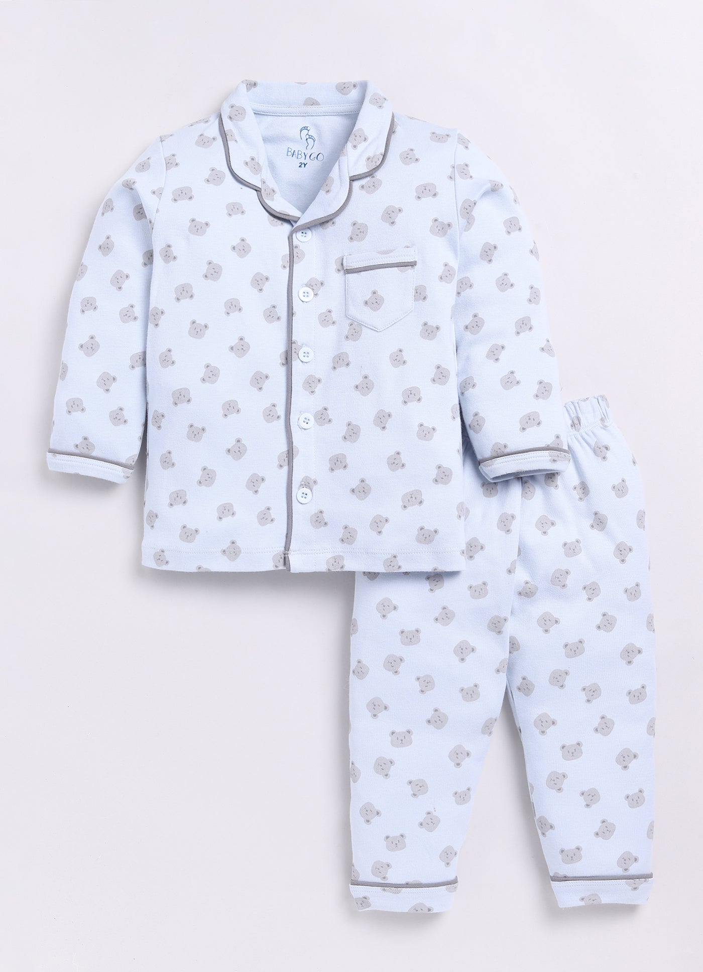 Bear Printed Baby Girl Night Suit-BLUE