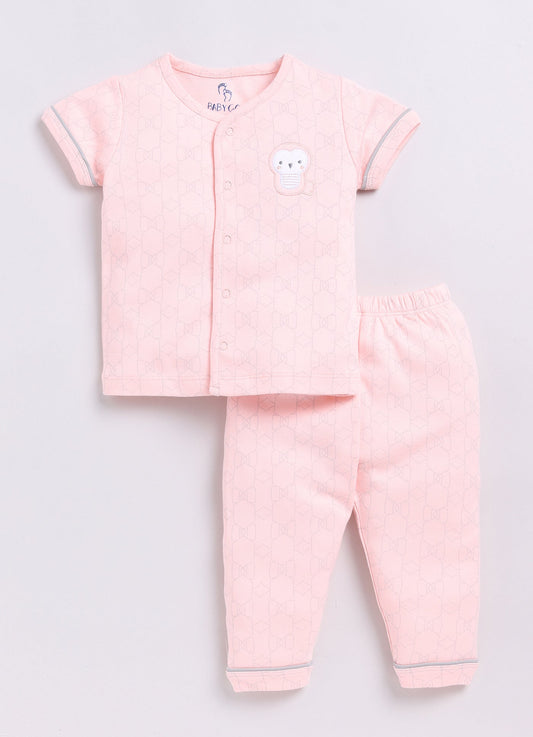 Cute Printed Baby Girl Half Sleeves Night Suit-PEACH