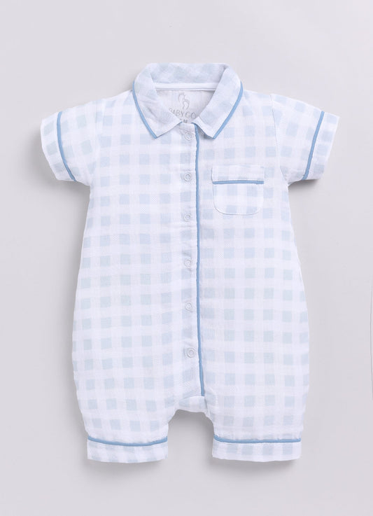 Baby Boy Checked Half Sleeves Romper-GREY