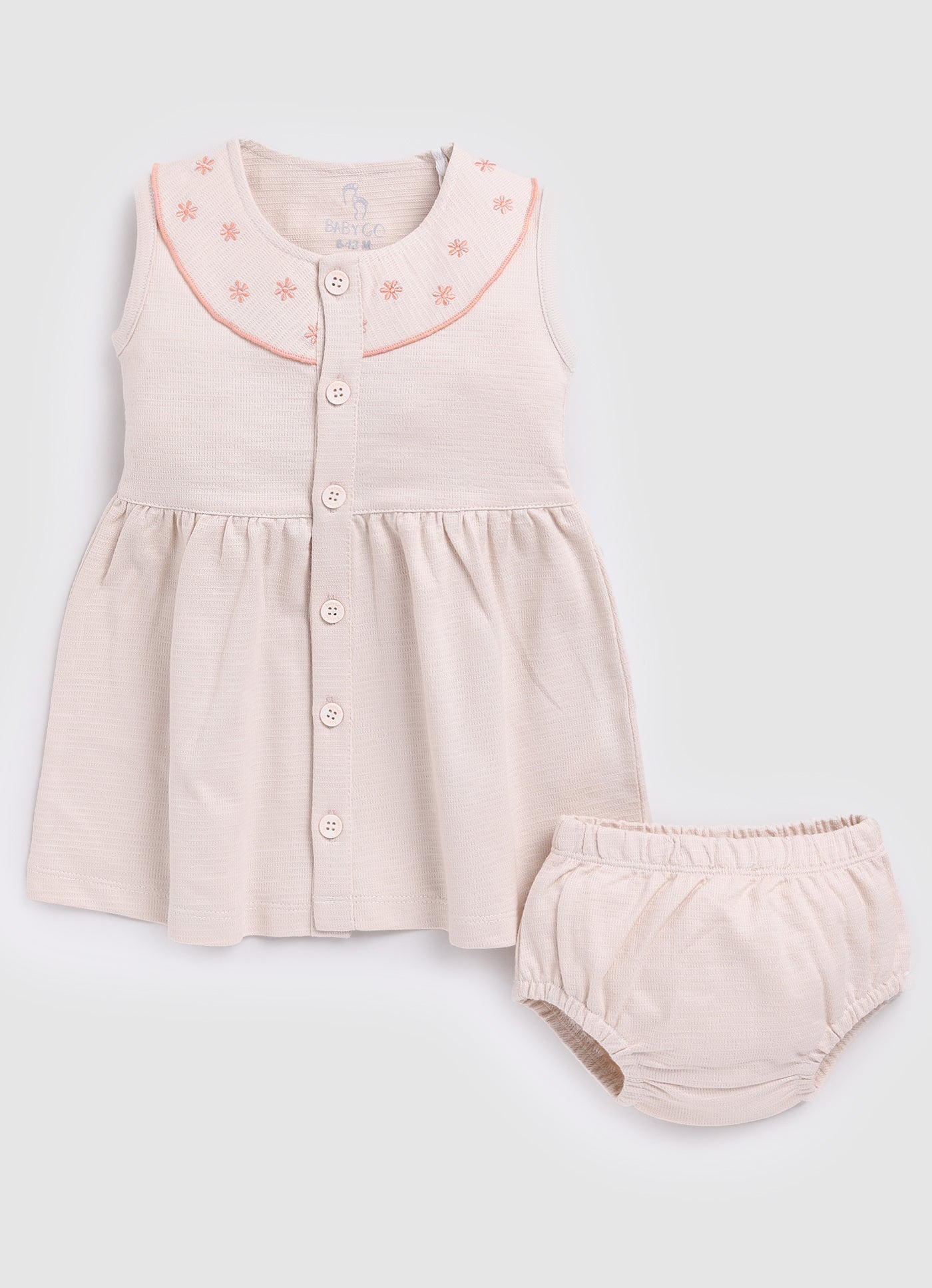 Sleeveless Baby Girl Frock/Dress with Pant-Beige