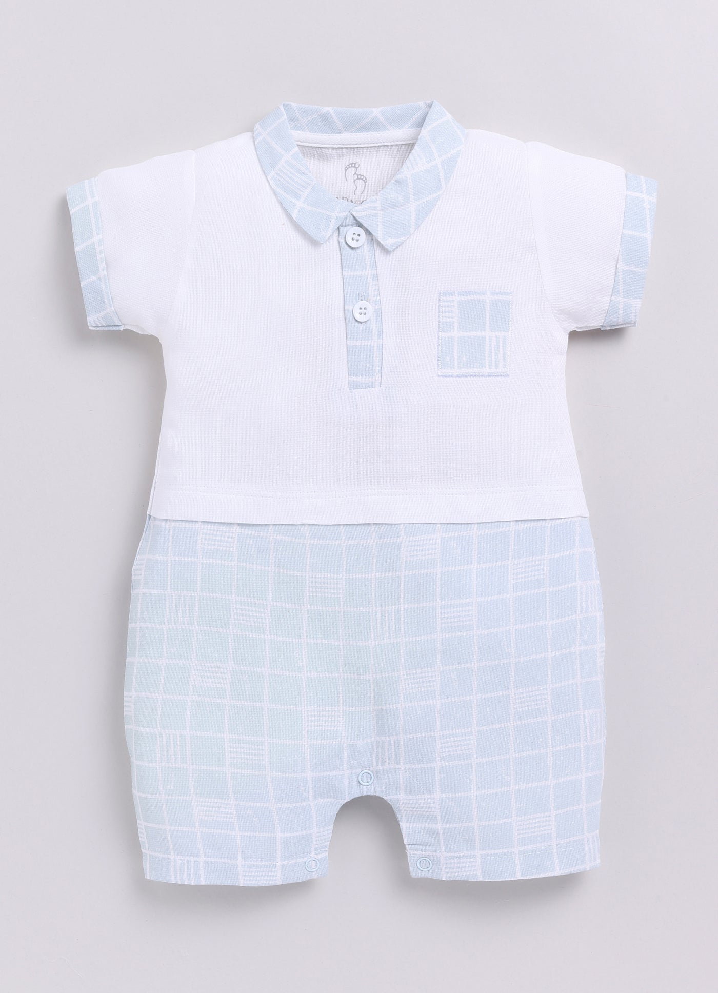 Baby Boy Half Sleeves Checked Romper-GREY