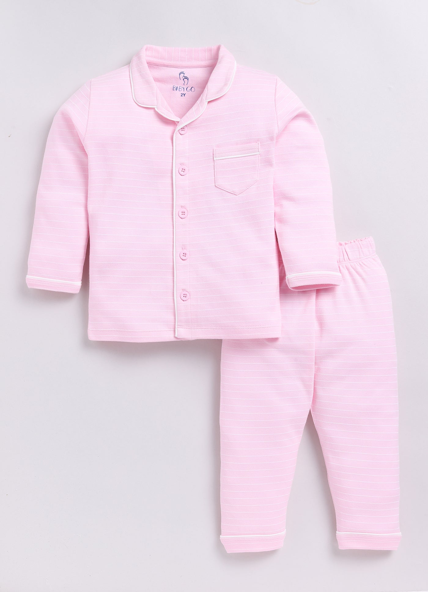 Stripped Printed Comfy Baby Girl Night Suit-PINK