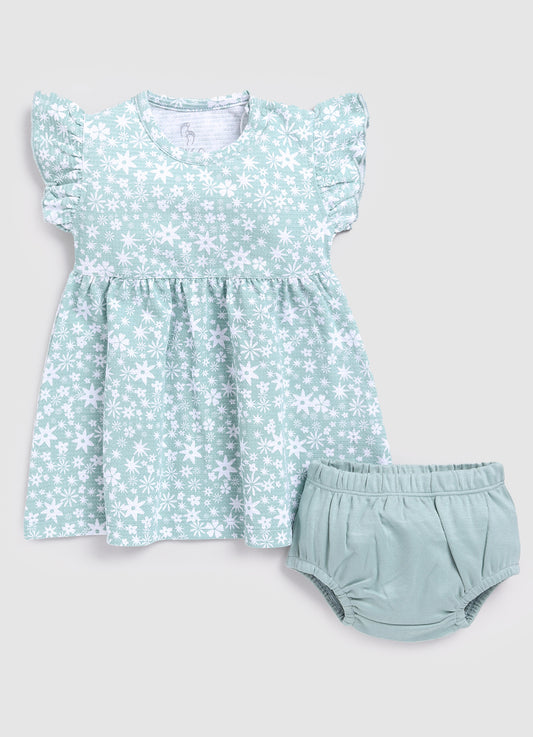 Printed Baby Girl Frock/Dress with Pant set-Green