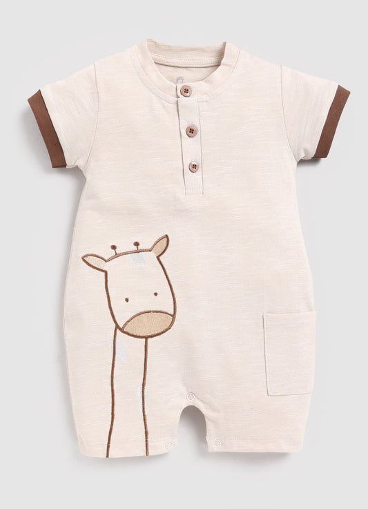 Giraffe Printed Baby Boy Romper-Beige