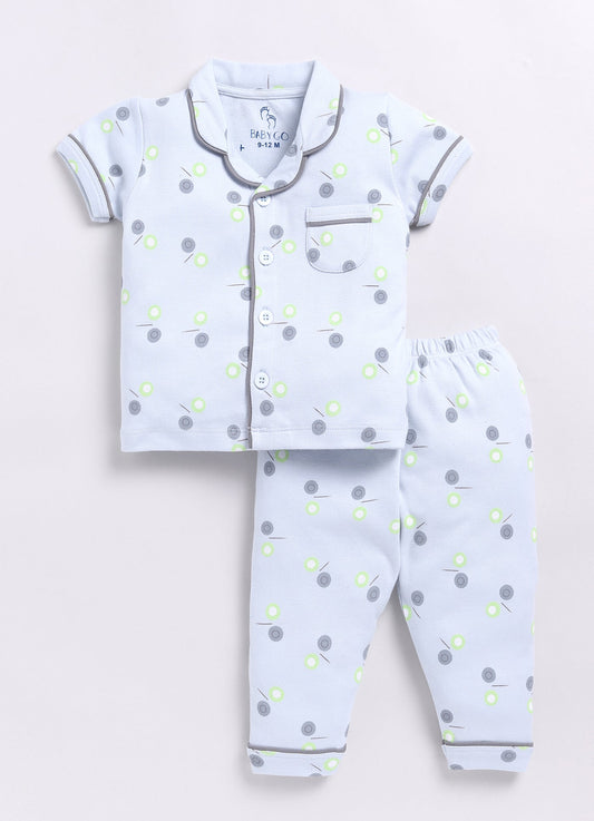 Cute Printed Girl Half Sleeves Night Suit-BLUE