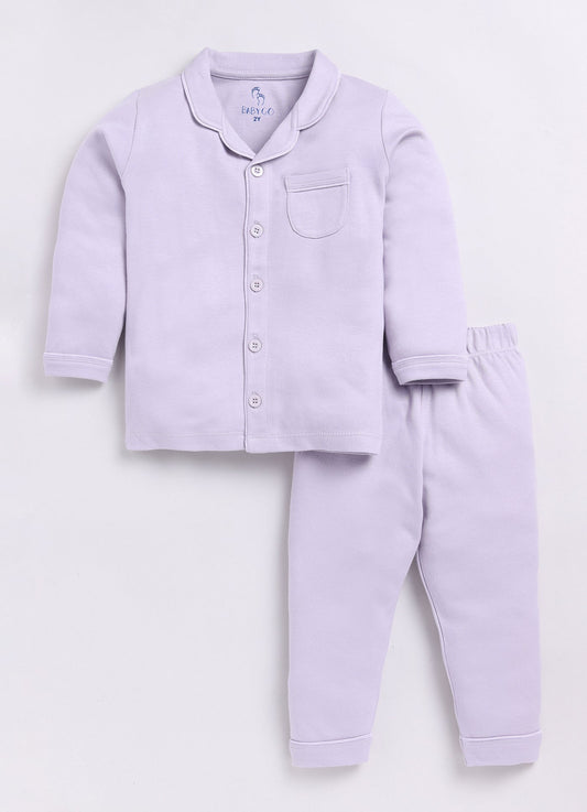 Baby Boy Solid Full Sleeve Night Suit-PURPLE