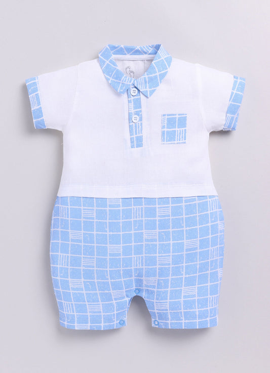 Baby Boy Half Sleeves Checked Romper-BLUE