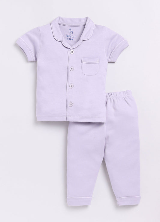 Solid Color Half Sleeves Baby Boy Night Suit-PURPLE