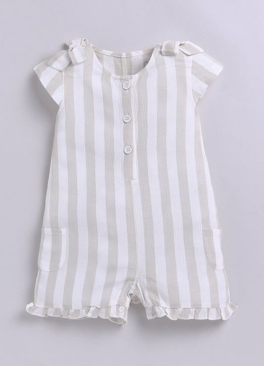 Baby Girl Striped Romper-BEIGE