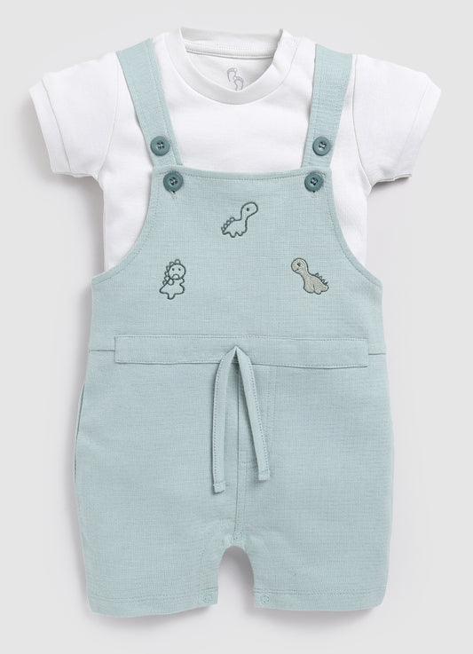 Baby Boy Cute Dino Dungaree-Green