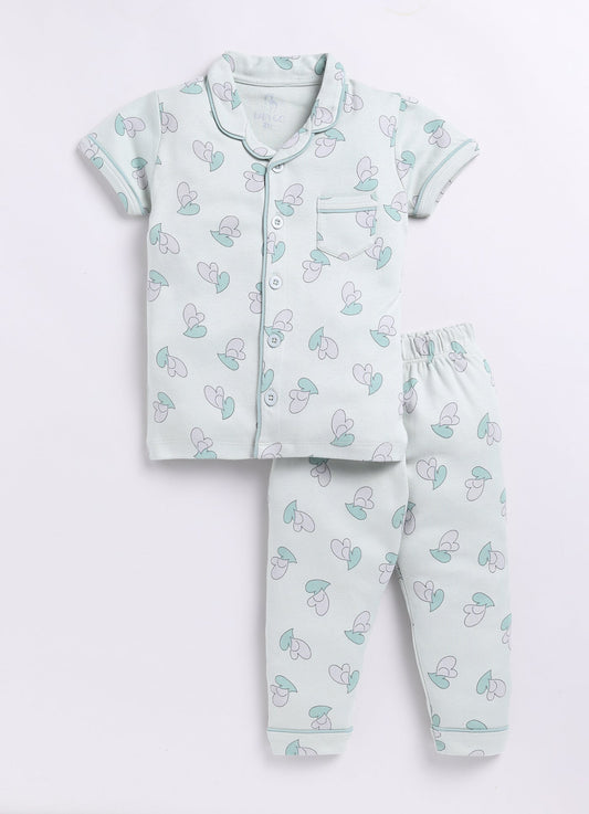 Cute Heart Baby Girl Half Sleeves Night Suit-GREEN