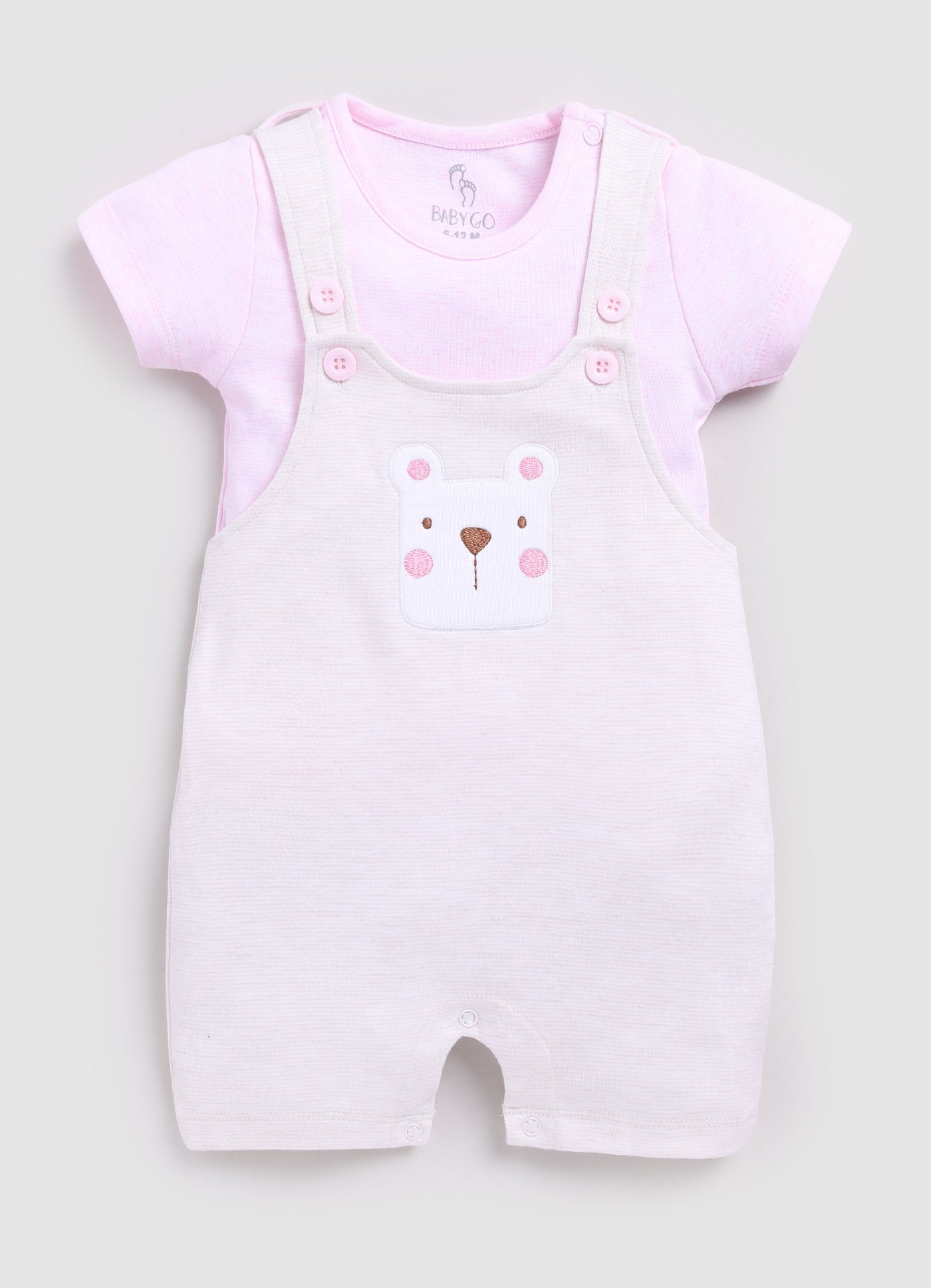 Cute Bear Dungaree For Baby Girl-Beige