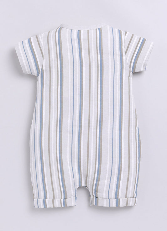 Multi Color Striped Baby Boy Half Sleeves Romper-BEIGE