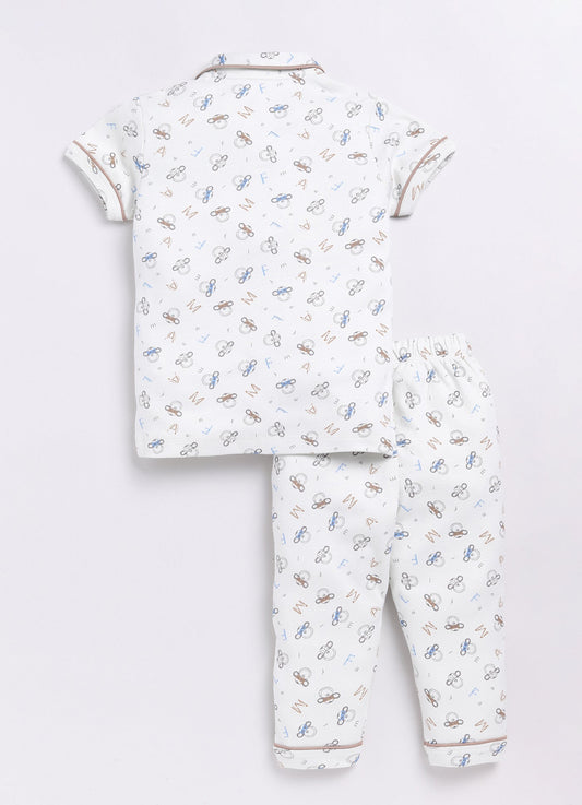 Funky Monkey Printed Baby Boy Half Sleeves Night Suit-WHITE