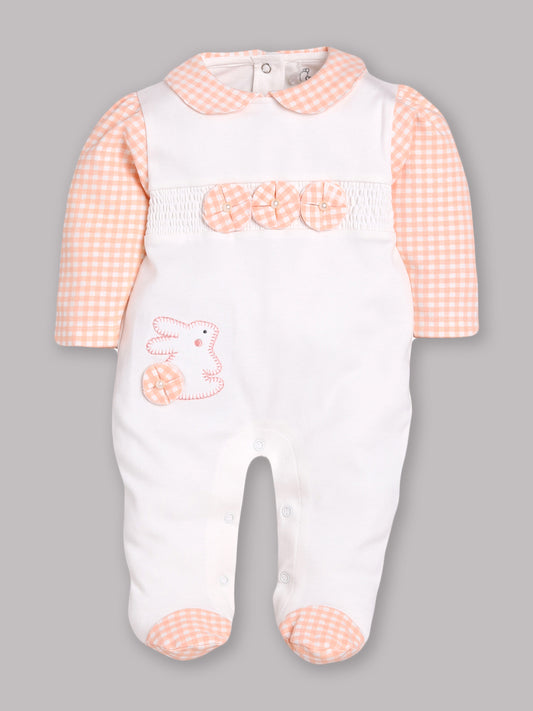 BABY GO 100% Pure Cotton Full Sleeves Rompers/Bodysuit/Sleepsuit for Baby Girls- PEACH