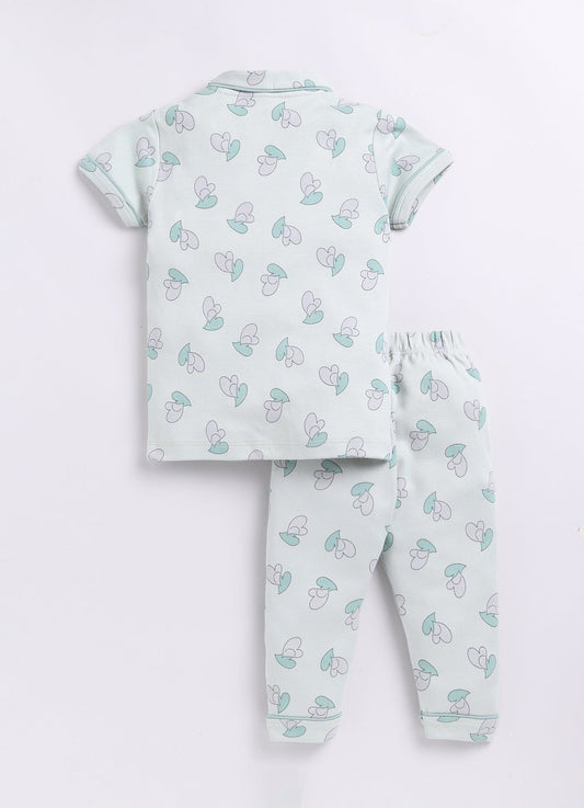 Cute Heart Baby Girl Half Sleeves Night Suit-GREEN