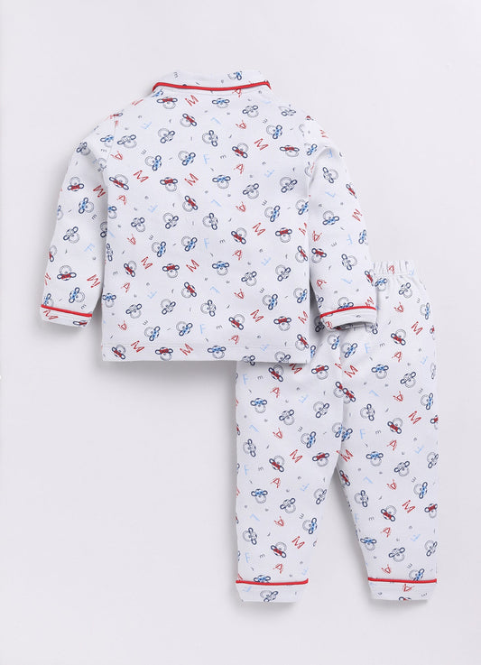 Fun Printed Baby Boy Night Suit-WHITE