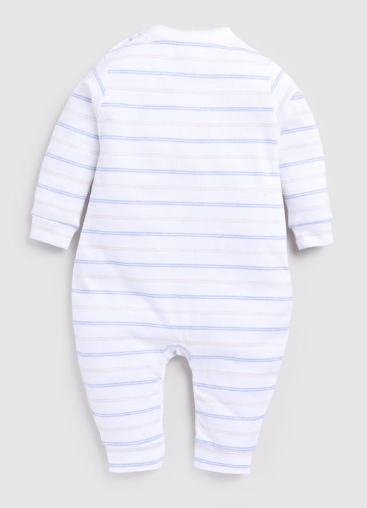 Cute Striped Full Sleeve Baby Boy Romper-White